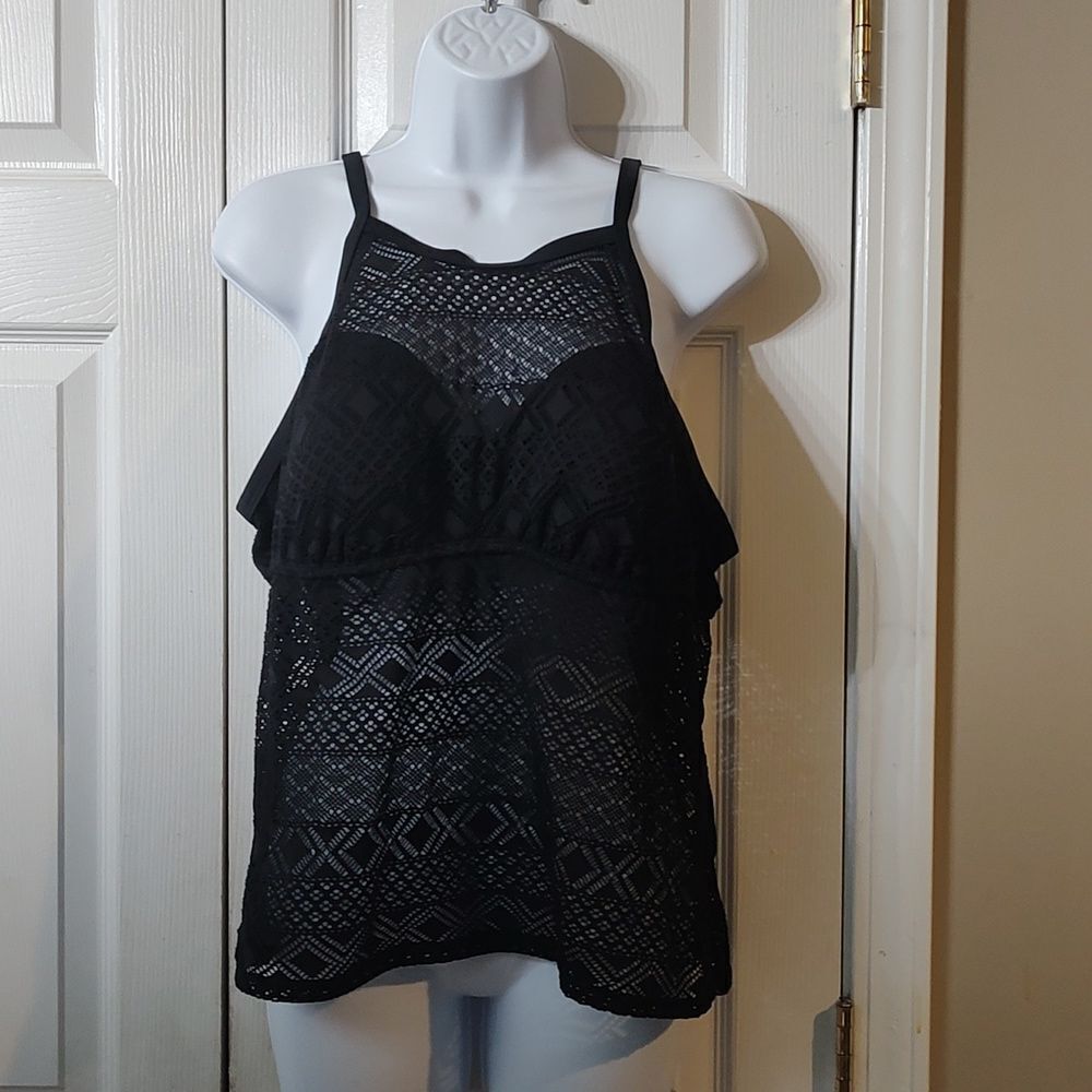 VM black mesh tankini top bathingsuit top swimsuit top Sz 18W  EUC